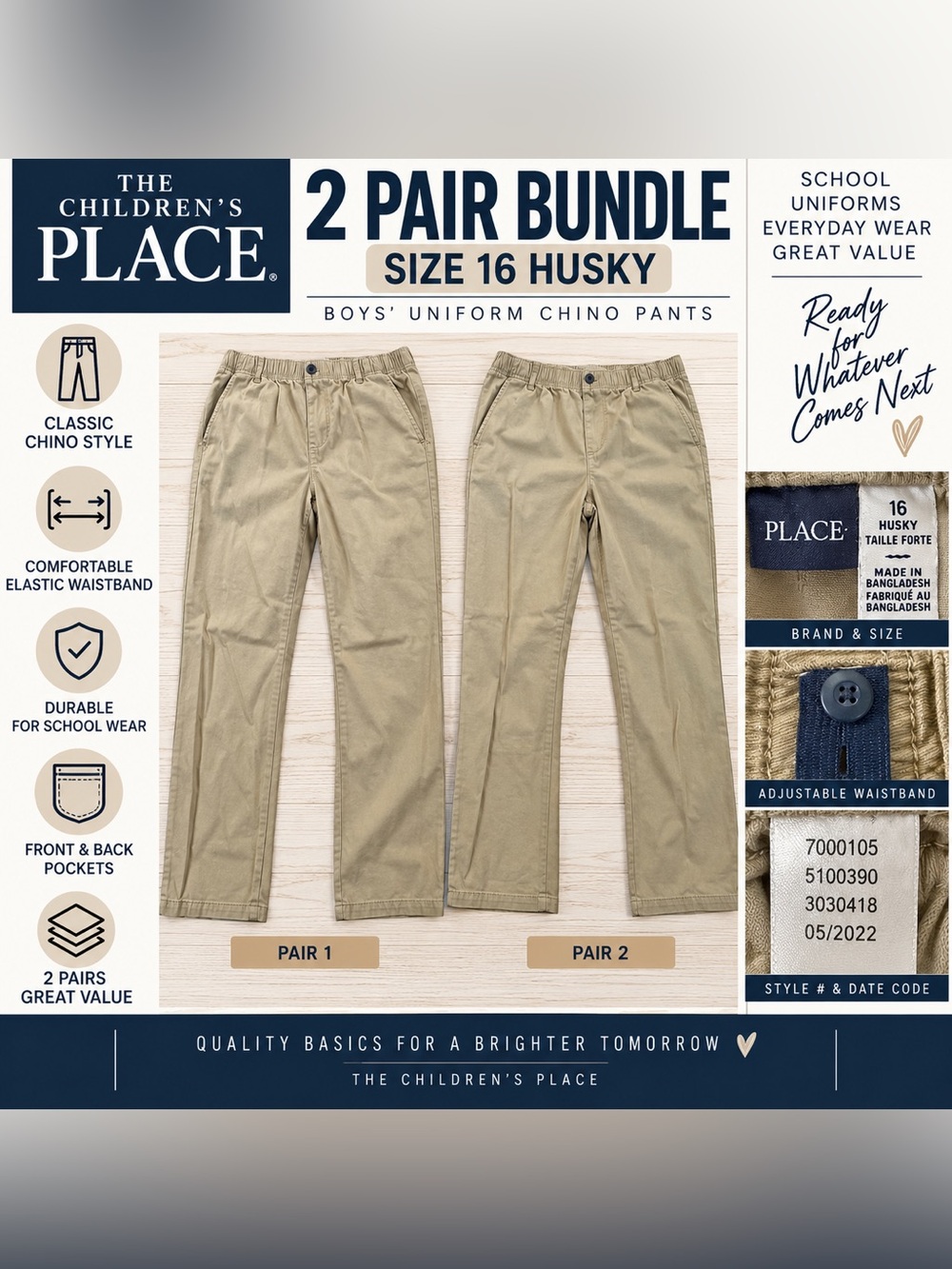 Boys Khaki Uniform Pants 16 Husky 2 Pair Bundle